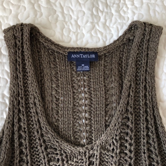 Ann Taylor Olive Linen/Cotton Crocheted Tank - Picture 2 of 4